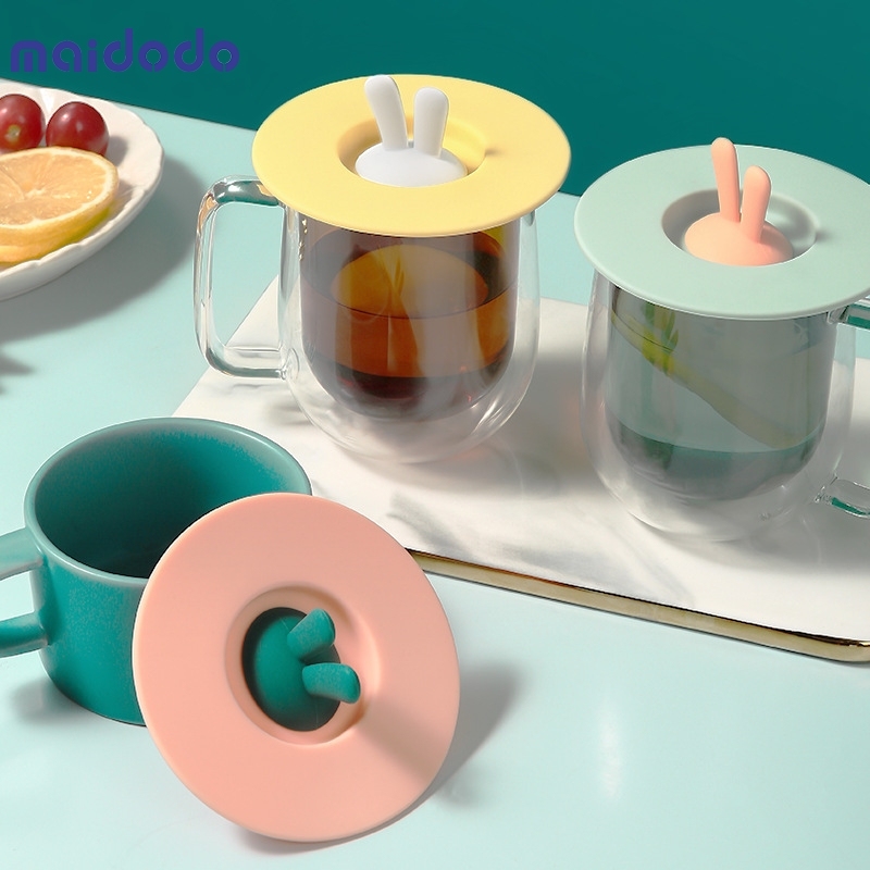 Cartoon Silicone Cup Sealed Cover Heat Resistant Rabbit Ear Shape Leak-proof Cup Lid