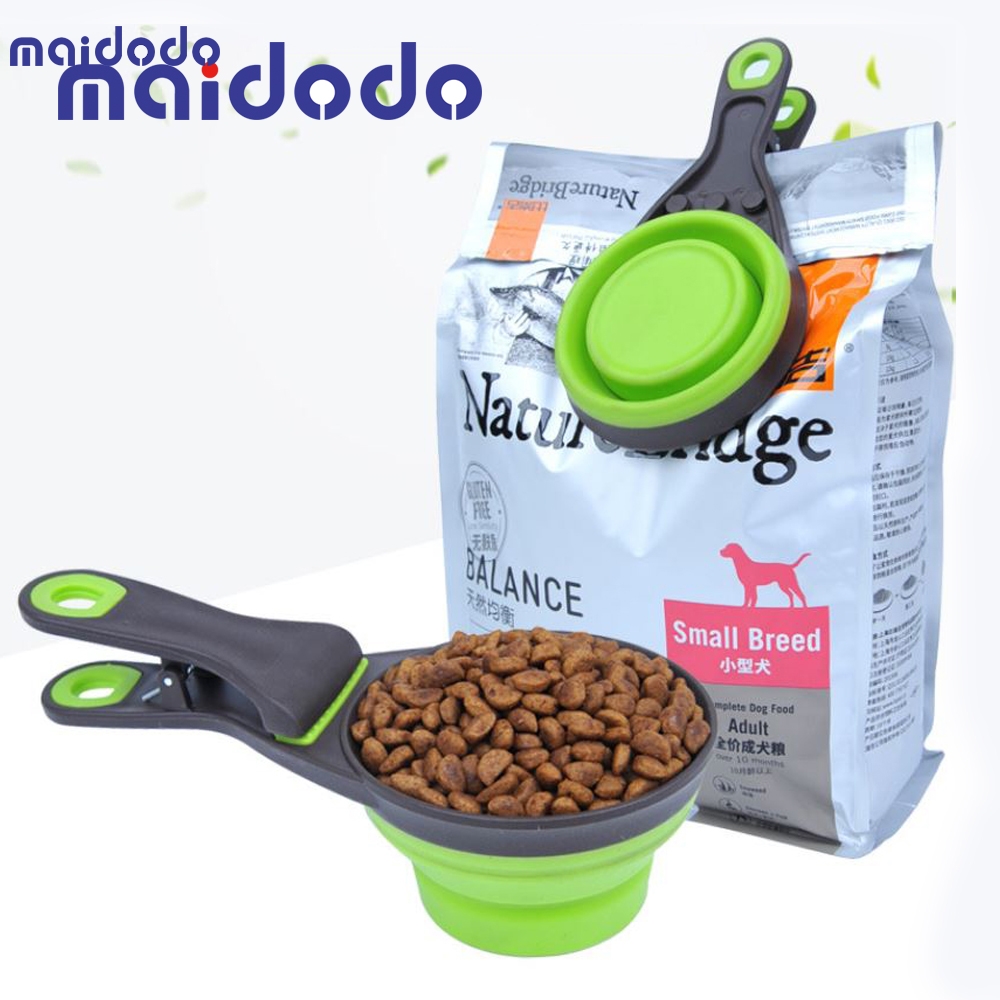Folding Pet Bowl Food Spoon Foldable Food Bag Water Bowl Measuring Cup