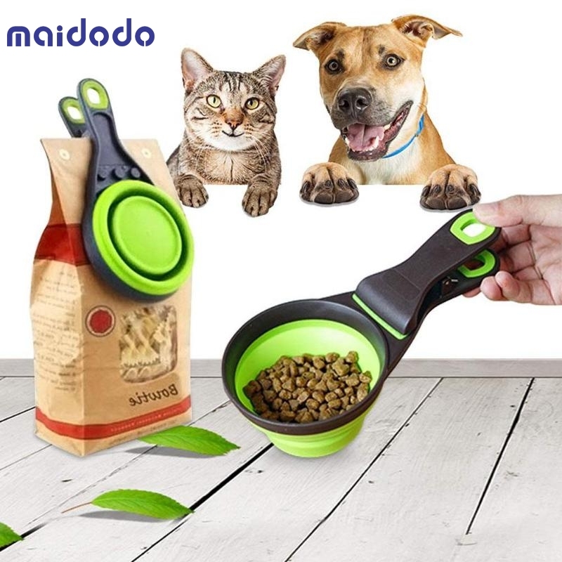 Folding Pet Bowl Food Spoon Foldable Food Bag Water Bowl Measuring Cup Dog Food Spoon