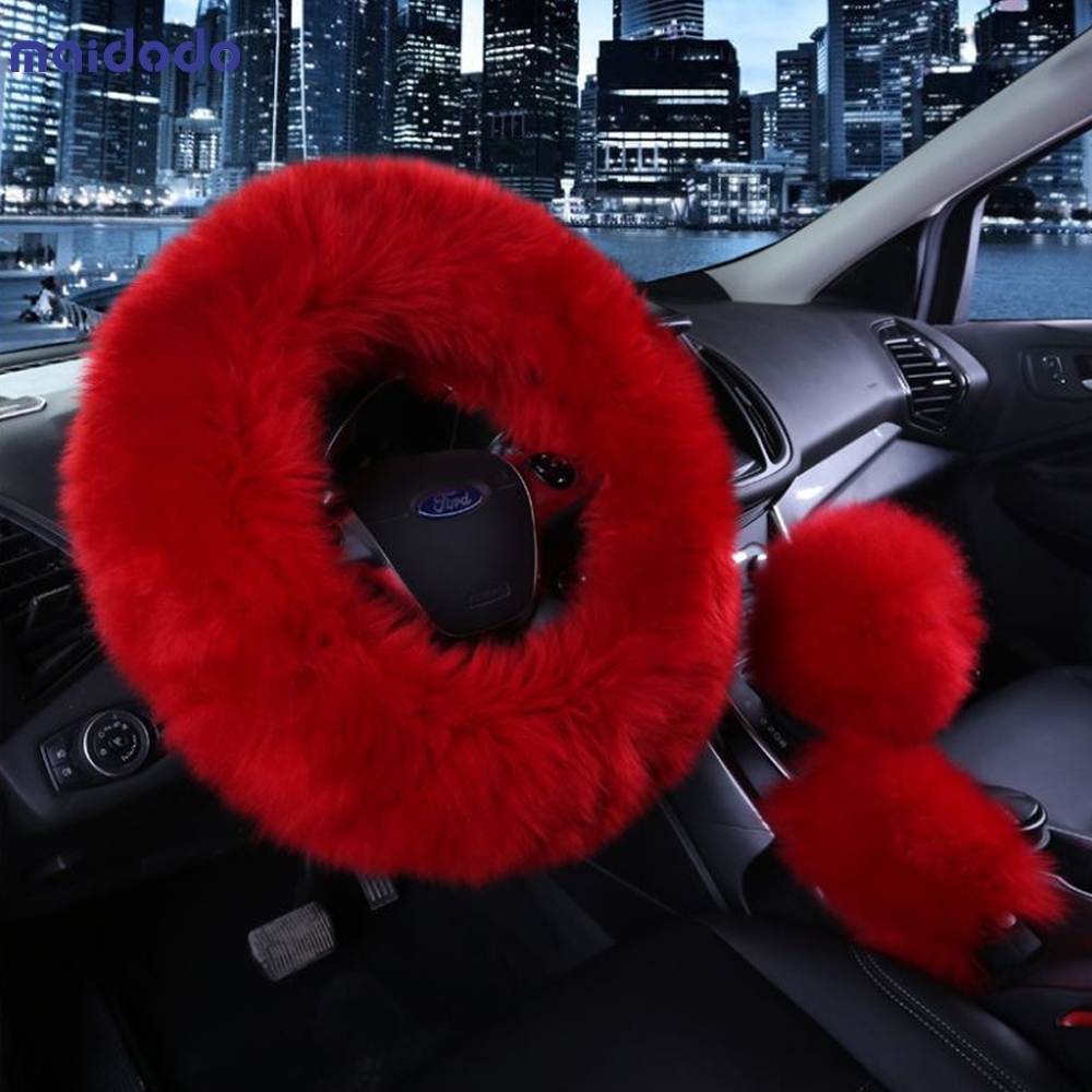 Universal Soft Warm Long Wool Car Accessory Sheep Fur Plush Protector Cover Kit