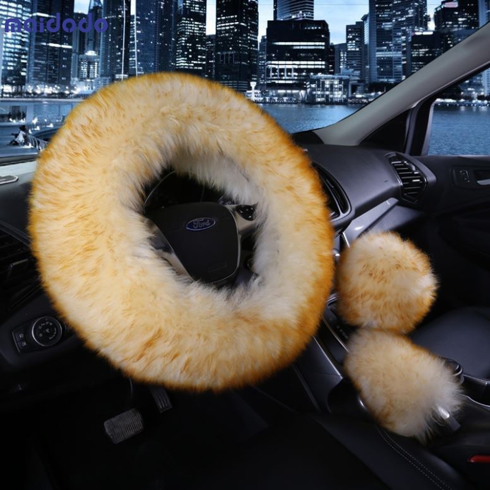 Universal Soft Warm Long Wool Car Accessory Sheep Fur Plush Protector Cover Kit
