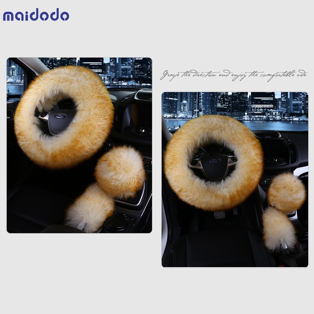 Universal Soft Warm Long Wool Car Accessory Sheep Fur Plush Protector Cover Kit