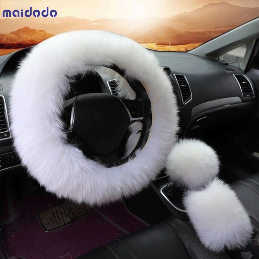 Universal Soft Warm Long Wool Car Accessory Sheep Fur Plush Protector Cover Kit