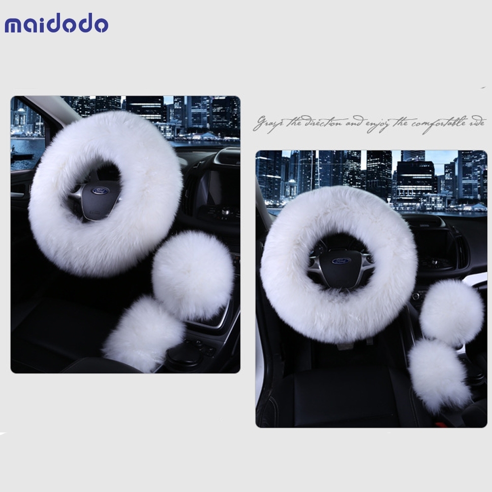Universal Soft Warm Long Wool Car Accessory Sheep Fur Plush Protector Cover Kit
