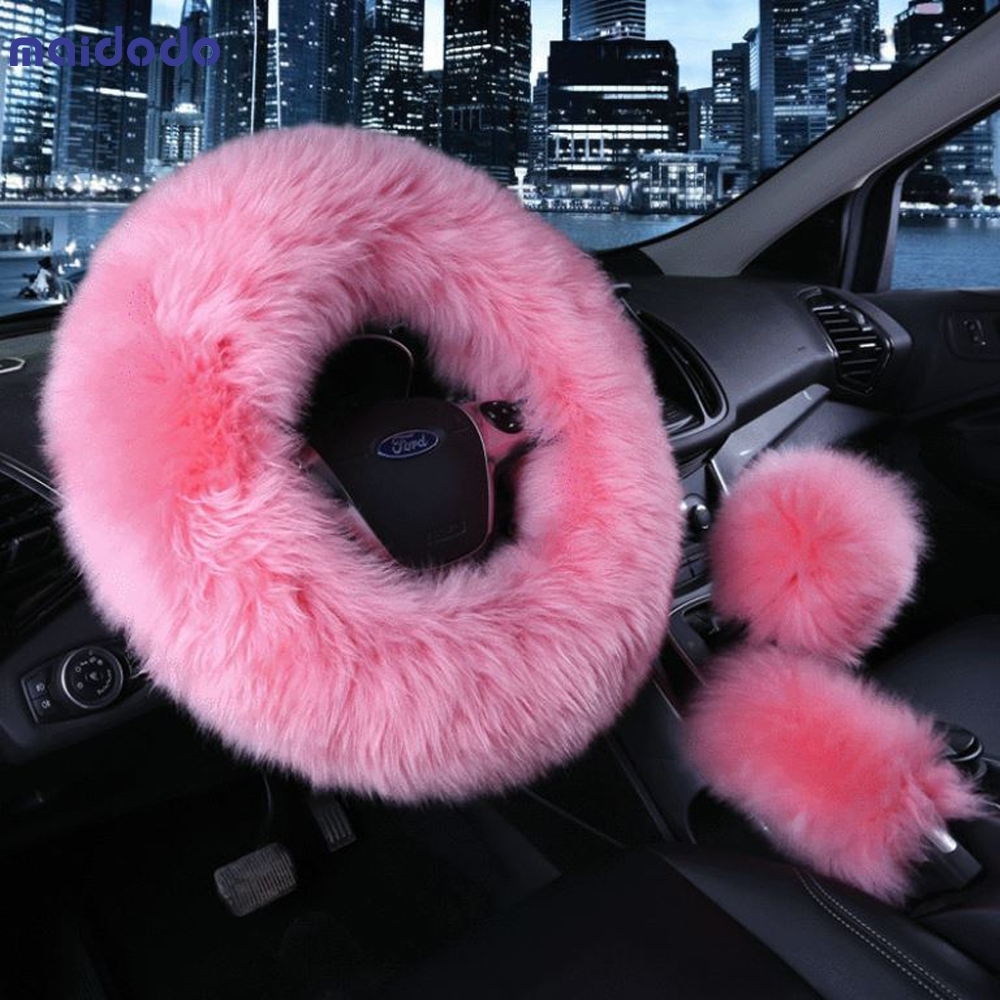 Universal Soft Warm Long Wool Car Accessory Sheep Fur Plush Protector Cover Kit