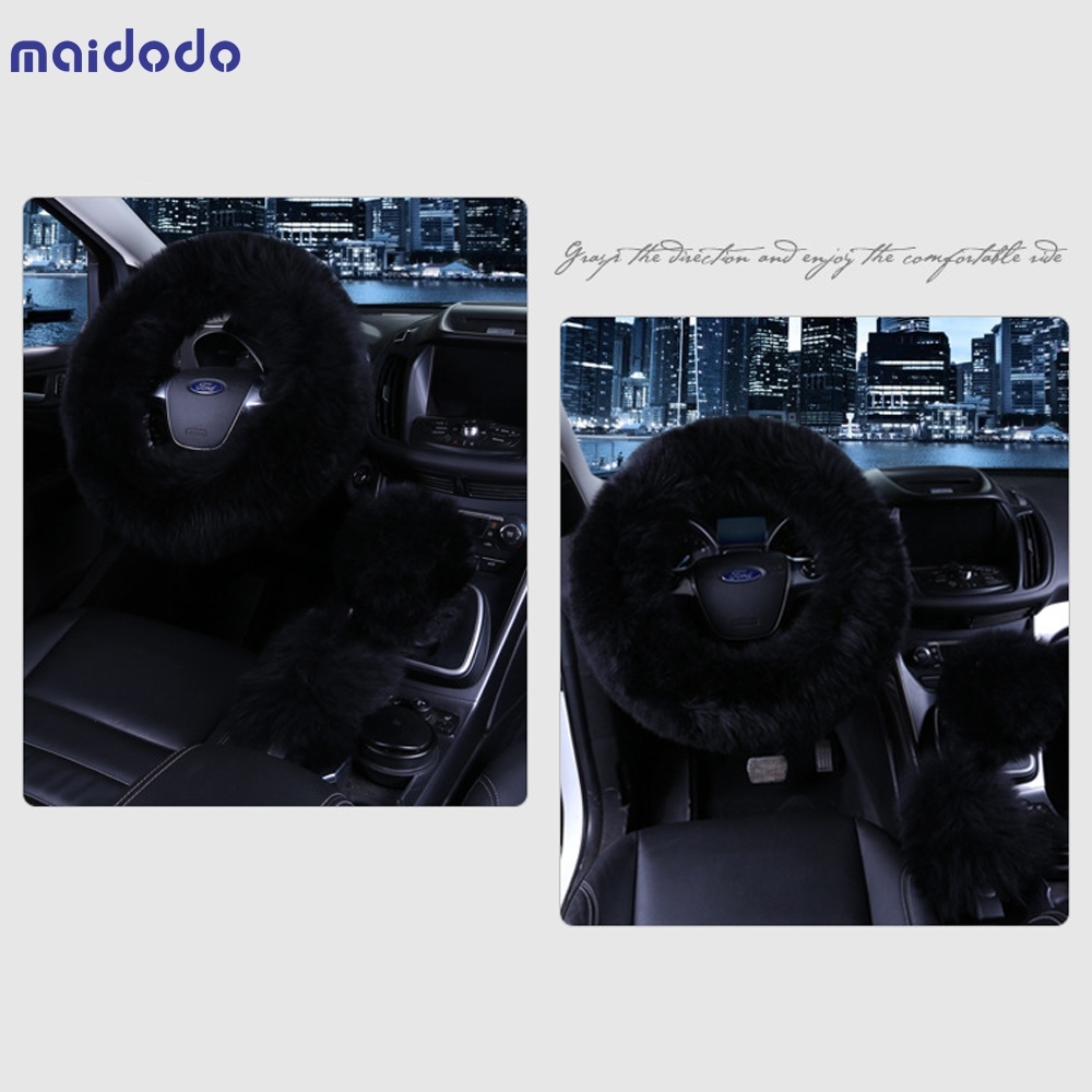 Universal Soft Warm Long Wool Car Accessory Sheep Fur Plush Protector Cover Kit