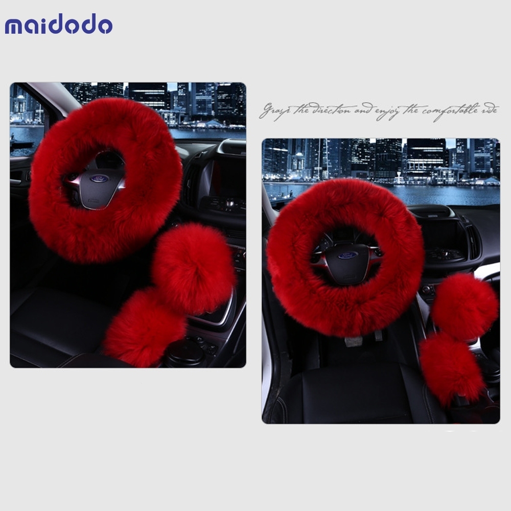 Universal Soft Warm Long Wool Car Accessory Sheep Fur Plush Protector Cover Kit