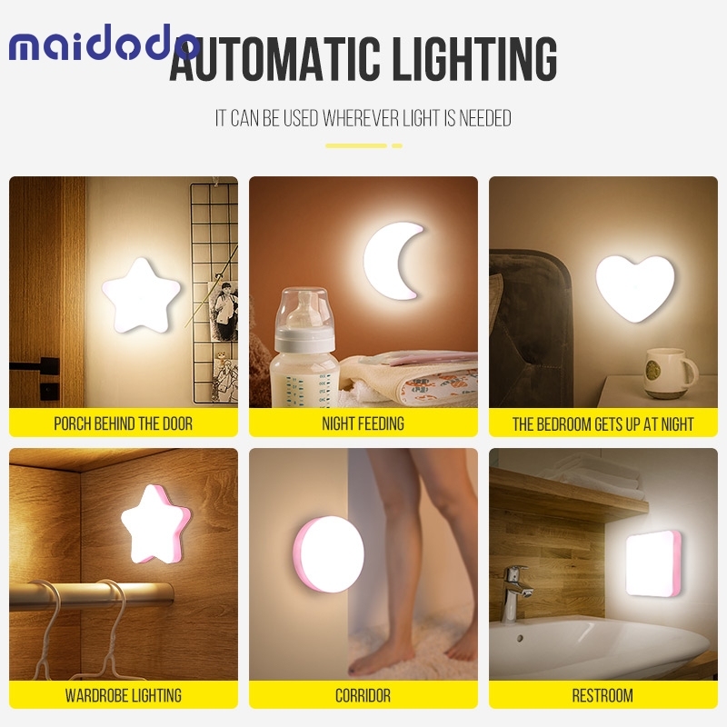 LED Night Light Mini Cute Wall Plug-in Auto Sensor Bedside Lam