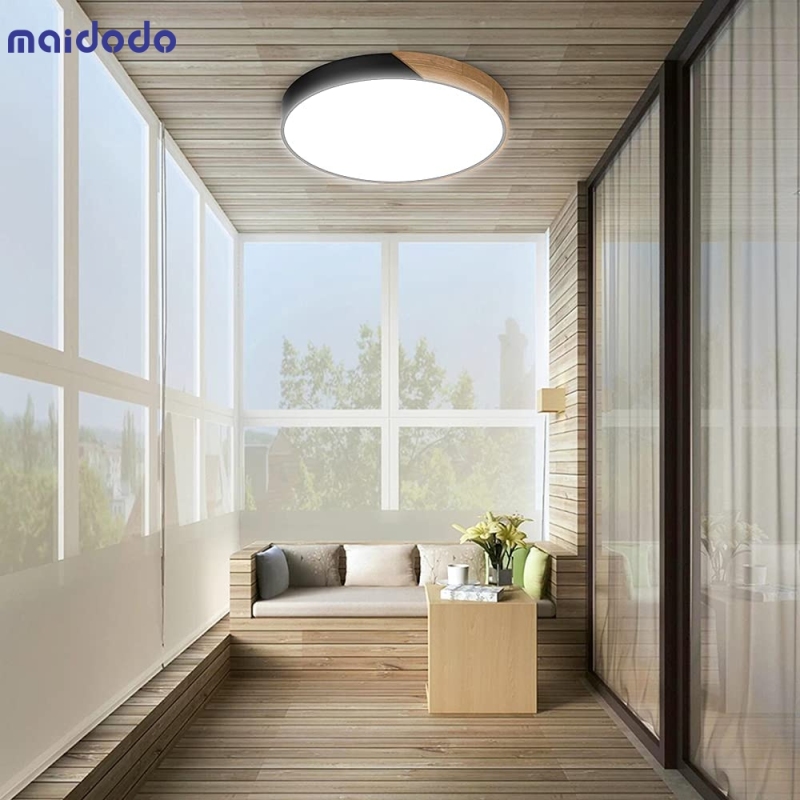 Ceiling Light LED 18W Black Wood Round Ultra-thin Bedroom Living Room Corridor Balcony Kitchen