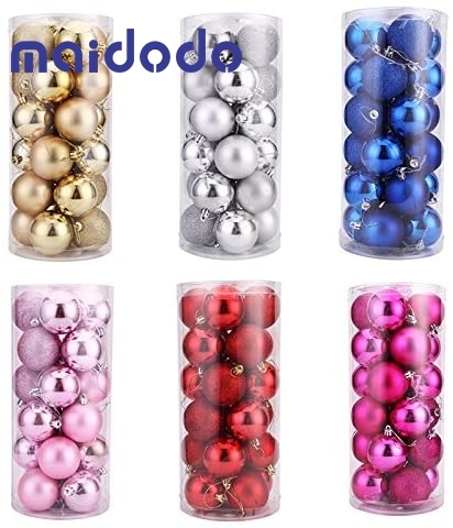 maidodo 24PCS Christmas Balls Christmas tree plastic baubles Shatterproof Balls Decoration 4CM