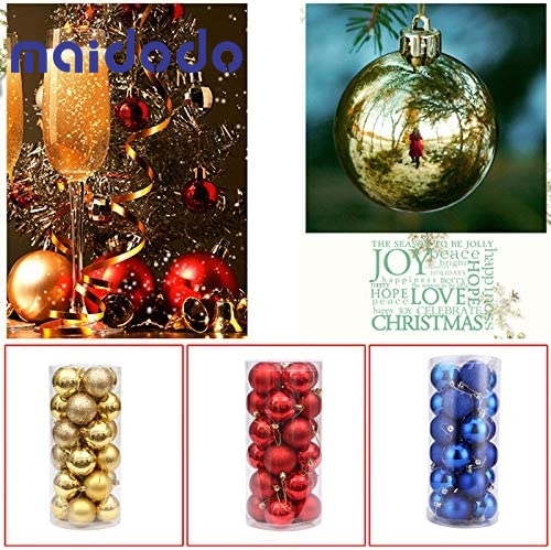 maidodo 24PCS Christmas Balls Christmas tree plastic baubles Shatterproof Balls Decoration 4CM