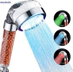 3 Color Changing LED Anion Spa Shower Head Temperature Control Bathroom High Pressure Water Saving Handheld Filter Sprinkler