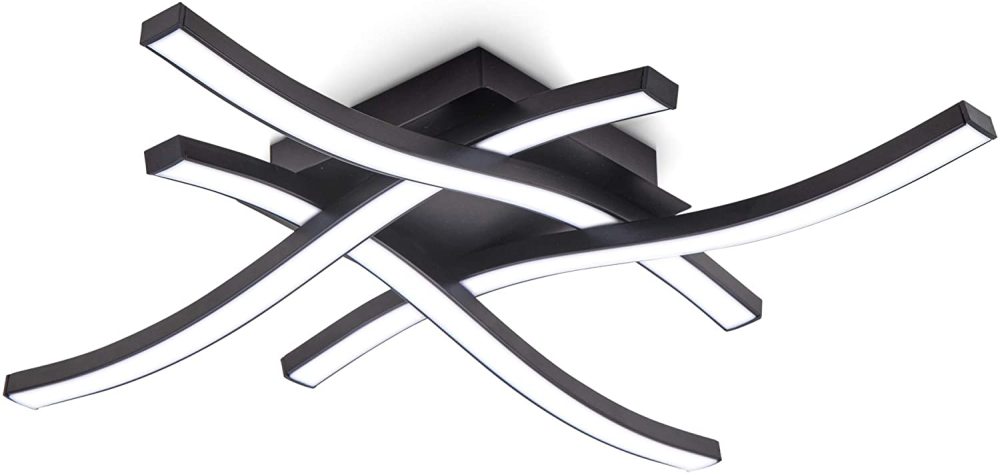 B.K.Licht I 4-flammige geschwungene LED Deckenleuchte I 4.000K Neutralweiß I 20 Watt I 2.000 Lumen I Schwarz I Acrylweiß I Wellenförmig I 425x425x70 mm [Energieklasse F]