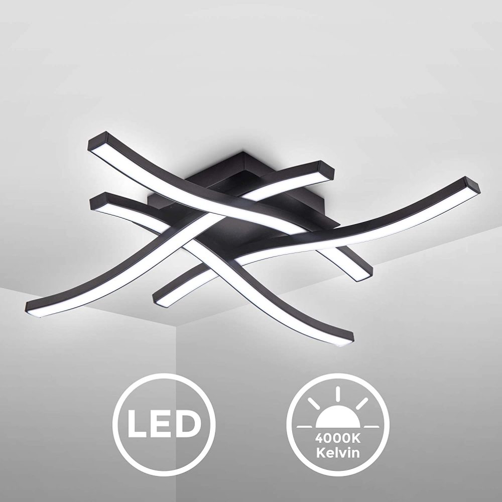 B.K.Licht I 4-flammige geschwungene LED Deckenleuchte I 4.000K Neutralweiß I 20 Watt I 2.000 Lumen I Schwarz I Acrylweiß I Wellenförmig I 425x425x70 mm [Energieklasse F]