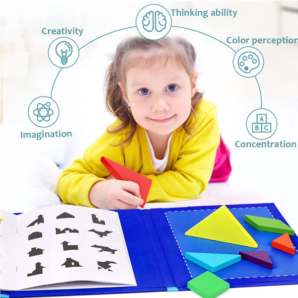 maidodo Tangram Puzzles, Wooden Pattern Tangram Magnetic Puzzle Shape Blocks for Kids Educational Toys,Toy Gift for Kid Toddlers Age 3+ Years Old