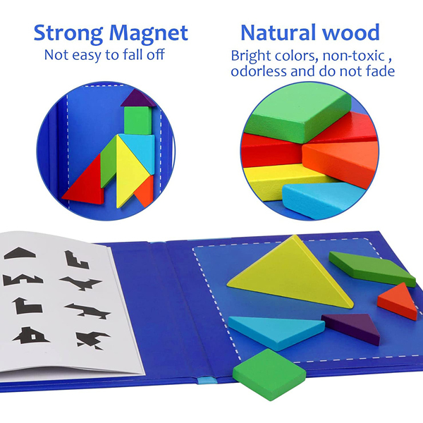 maidodo Tangram Puzzles, Wooden Pattern Tangram Magnetic Puzzle Shape Blocks for Kids Educational Toys,Toy Gift for Kid Toddlers Age 3+ Years Old