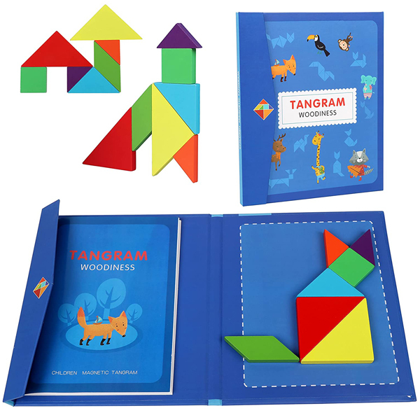 maidodo Tangram Puzzles, Wooden Pattern Tangram Magnetic Puzzle Shape Blocks for Kids Educational Toys,Toy Gift for Kid Toddlers Age 3+ Years Old