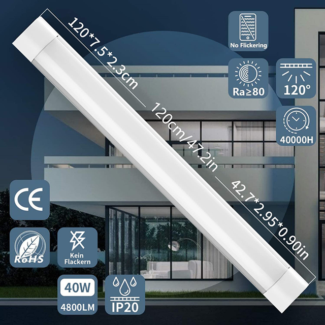 maidodo LED Tube 120cm 40W Cold White 6000K Flicker-Free LED Ultra Slim Tube Light for Garage, Warehouse, Hobby Room