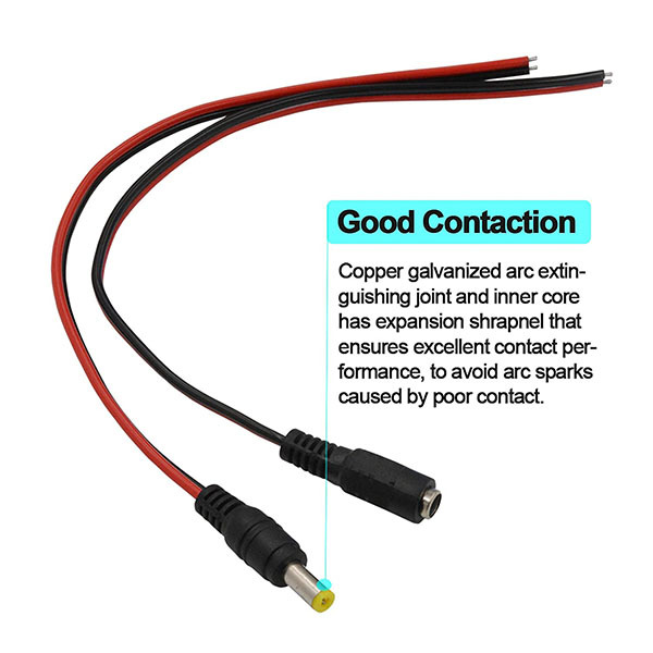 maidodo DC power pigtail cable true 18AWG 43x2 copper wire for CCTV security cameras and lighting power adapters.