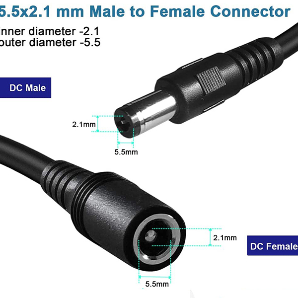 maidodo 5.5mm x 2.1mm Extension Cord, DC 12v Power Supply Adapter for CCTV Security Camera Surveillance Indoor IP Camera Dvr Standalone LED Strip, Car, 12 Volt Male to Female Plug Cable 10ft