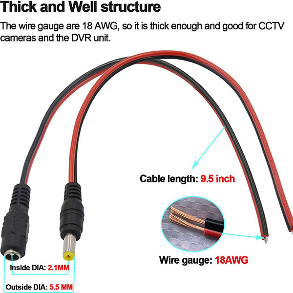 Male Female maidodo DC Power Connector Cable Wire CENTROPOWER Male and Female Power Jack Adapter for Led Strip CCTV Security Camera Cable Wire Ends Plug Barrel Adapter