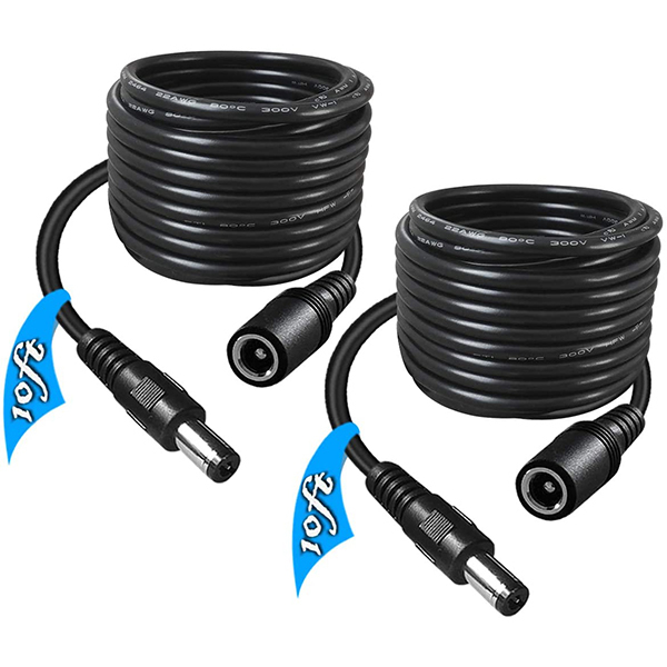 maidodo 5.5mm x 2.1mm Extension Cord, DC 12v Power Supply Adapter for CCTV Security Camera Surveillance Indoor IP Camera Dvr Standalone LED Strip, Car, 12 Volt Male to Female Plug Cable 10ft