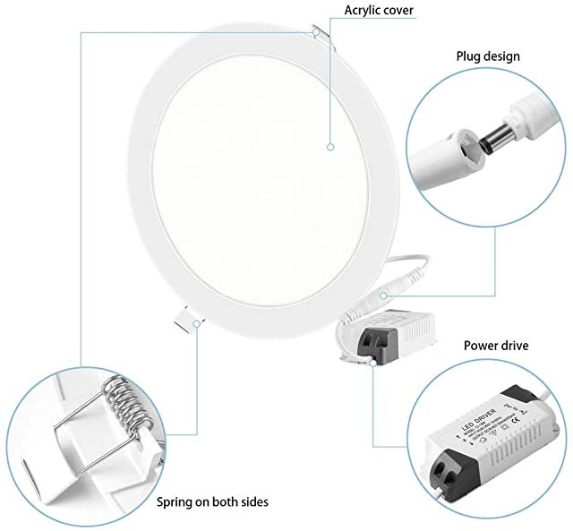 maidodo 10pcs Ultra Thin LED Panel Light 12W LED Ceiling Recessed Panel Light Slim Round Panel Light for Indoor