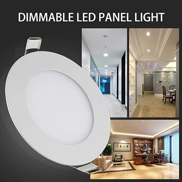 LED Recessed Ceiling Light, 6W Round Panel Lamp Ultra-Slim Downlight IP44 Cool white