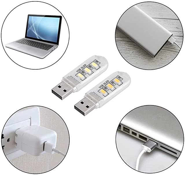 maidodo 5PCS DC 5V Mini Portable USB Night Light 3leds 5730 SMD Desk Book Reading Lights for PC Laptops Computer Mobile Power Camping lamp Cold White