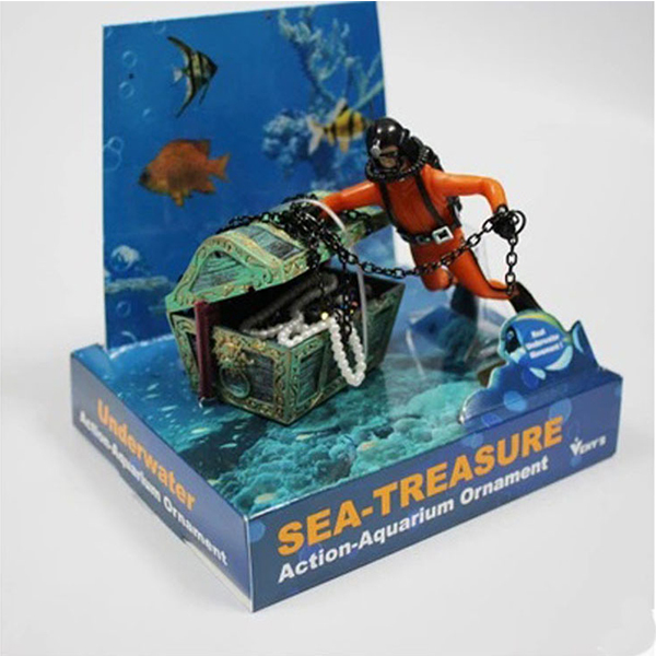 Maidodo Treasure Chest &amp; Diver Live-Action Aerating Air Bubbler Movement Aquarium Ornament
