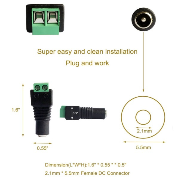 Male maidodo DC Power Connector Cable CENTROPOWER Male Power Jack Adapter for Led Strip CCTV Security Camera Cable Wire Ends Plug Barrel Adapter