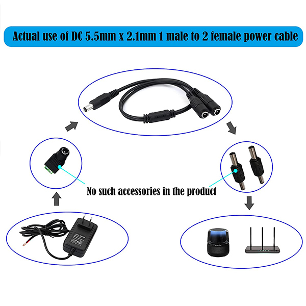 1 Female to 2 Male maidodo DC Power Splitter Cable, Y Extension Wire, 1 to 2 Adapter Cable Connectors for Led Strip CCTV Security Camera Cable Wire Ends Plug