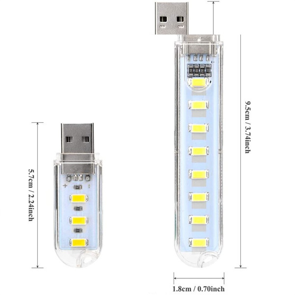 maidodo USB Light,Night Light Plug in,Small Led Light Stick with 8 Lamp Beads for Power Brick/Portable Power Station(Pack of 5)