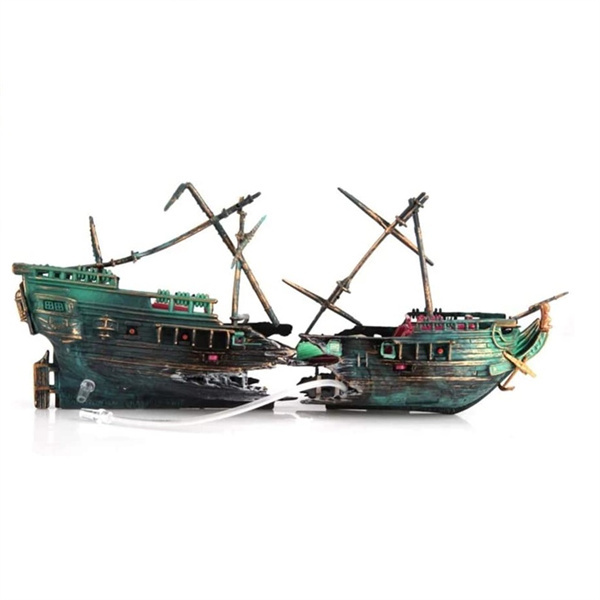 maidodo Aquarium Ornaments, Resin Material Shipwreck Fish Tank Decorations, With Oxygen Regulating Valve
