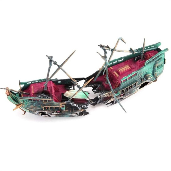 maidodo Aquarium Ornaments, Resin Material Shipwreck Fish Tank Decorations, With Oxygen Regulating Valve