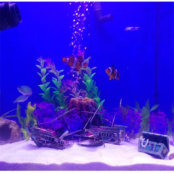 maidodo Aquarium Ornaments, Resin Material Shipwreck Fish Tank Decorations, With Oxygen Regulating Valve
