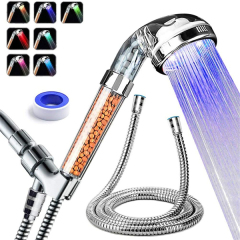 maidodo LED Shower Head with Hose and Shower Arm Bracket, High-Pressure Filter Handheld Shower for Repair Dry Skin and Hair Loss - 7 Colors Change Cyclically