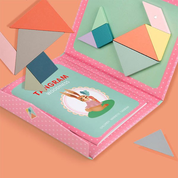NanYaWei Travel Tangram Puzzle Wood Magnetic Kid Educational Classroom Puzzles Toys for Kids, Boys, Girls Age 3+ Years Old Pink