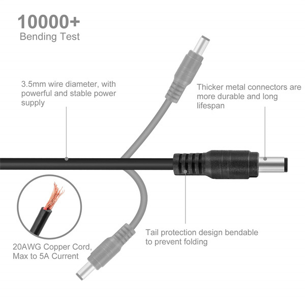 maidodo 1 Meter White DC Power Female to Male Splitter Adapter Cable