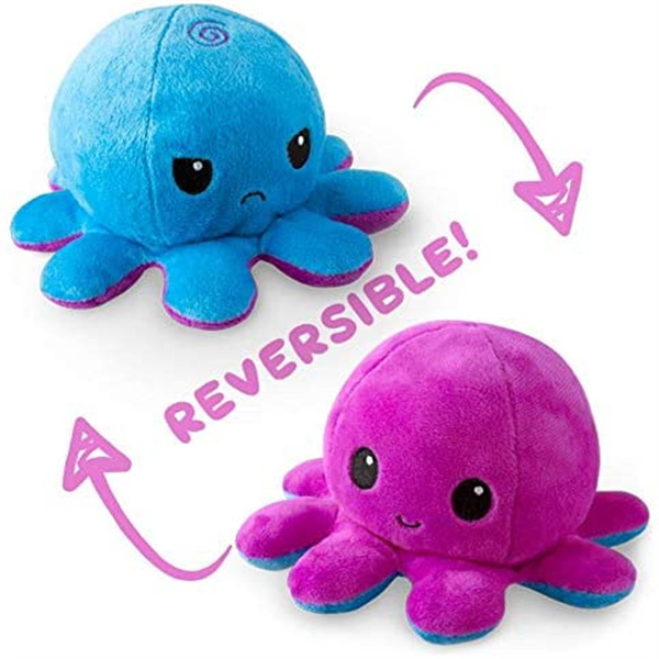 TeeTurtle | The Original Reversible Octopus Plushie | Patented Design | Blue + Light Blue | Happy + Sad | Blue + purple | Show Your Mood Without Saying a Word!