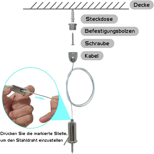 Drahtseil für lampen Maidodo 4x Hängende Aufhängung Befestigung Edelstahl Decke Ohrstecker Drahtseil für LED Panel Befestigungs