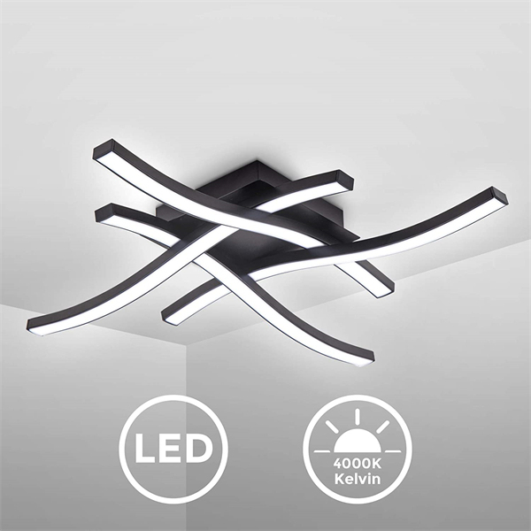 4-flammige geschwungene LED Deckenleuchte I 4.000K Neutralweiß I 20 Watt I 2.000 Lumen I Schwarz I Acrylweiß I Wellenförmig I 425x425x70 mm