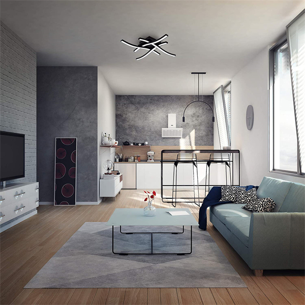 4-flammige geschwungene LED Deckenleuchte I 4.000K Neutralweiß I 20 Watt I 2.000 Lumen I Schwarz I Acrylweiß I Wellenförmig I 425x425x70 mm