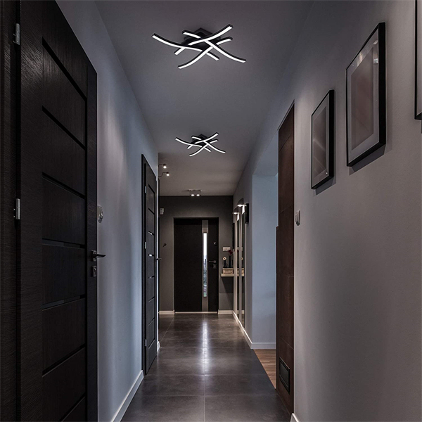 4-flammige geschwungene LED Deckenleuchte I 4.000K Neutralweiß I 20 Watt I 2.000 Lumen I Schwarz I Acrylweiß I Wellenförmig I 425x425x70 mm