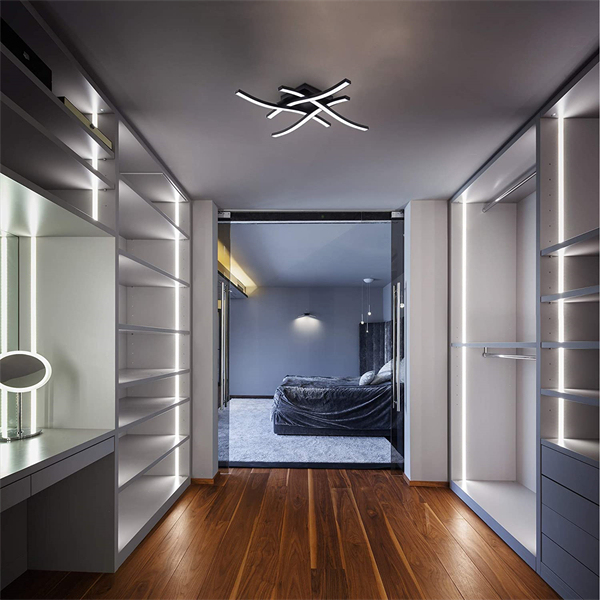 4-flammige geschwungene LED Deckenleuchte I 4.000K Neutralweiß I 20 Watt I 2.000 Lumen I Schwarz I Acrylweiß I Wellenförmig I 425x425x70 mm