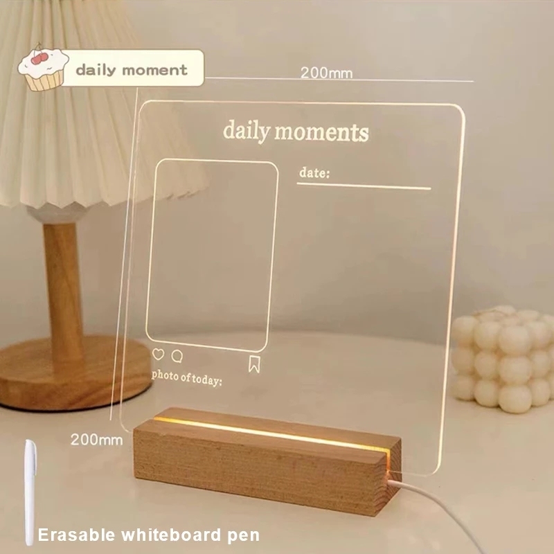 LED Note Board Light With Pen Message Board Night Light Creative Acrylic Wooden USB Lamp For Bedroom Children Girls Friend Gift