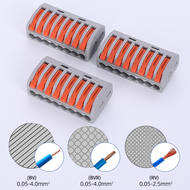 222-418 bornes de câblage universelles compactes,mini connecteurs rapides à pousser 8 entrées (lot de 10)