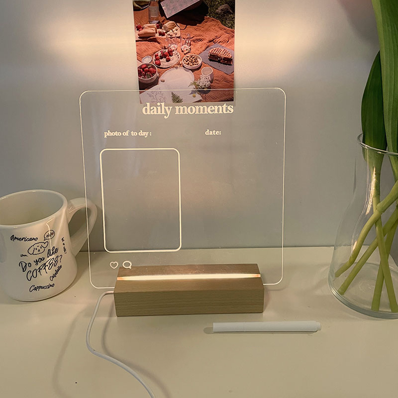 LED Note Board Light With Pen Message Board Night Light Creative Acrylic Wooden USB Lamp For Bedroom Children Girls Friend Gift
