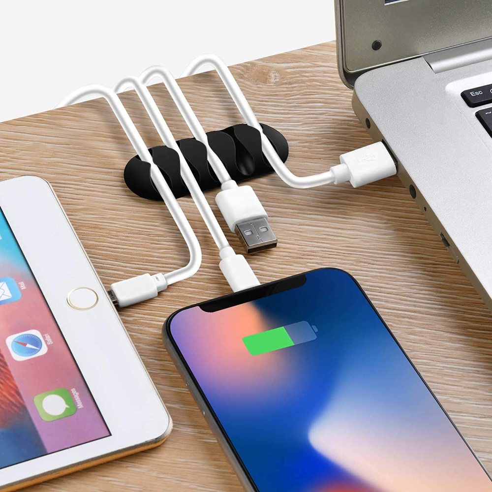 Cable Clips 16 Pack Black Adhesive Cord Holders Ideal Cable Cords Management for Organizing Cable Wires Electrical Home Office Desk