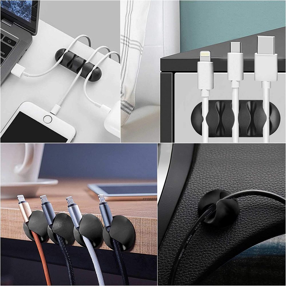 Cable Clips 16 Pack Black Adhesive Cord Holders Ideal Cable Cords Management for Organizing Cable Wires Electrical Home Office Desk